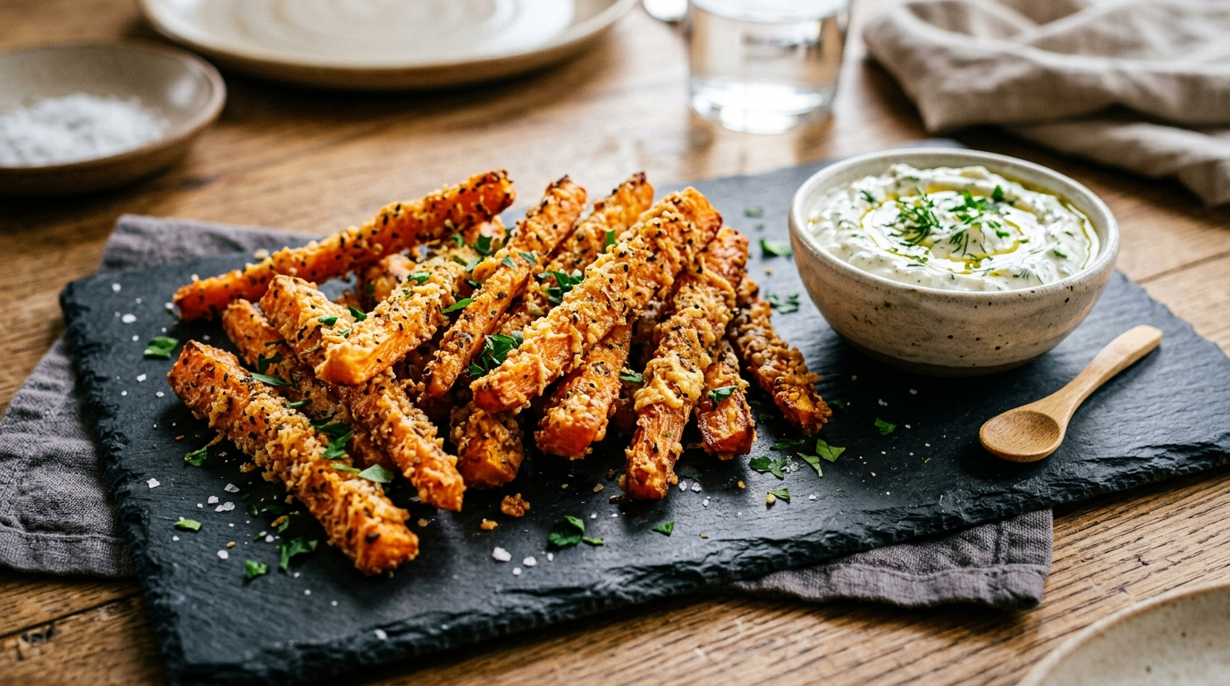 Parmesan Karotten mit Knoblauch aus dem Airfryer - Veggie Hit